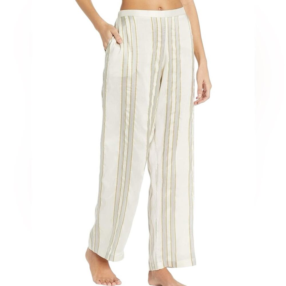 Hanro NWTs Aria Woven Silk Blend Lounge Pajama Pants small Winter Lemon Stripe